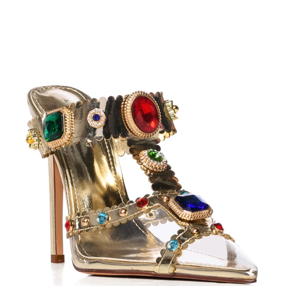Glamorous Azalea Wang ZYA Multi Gold Embellished PVC Pumps.Size 7 Gorgeous!! NWT - Picture 3 of 8